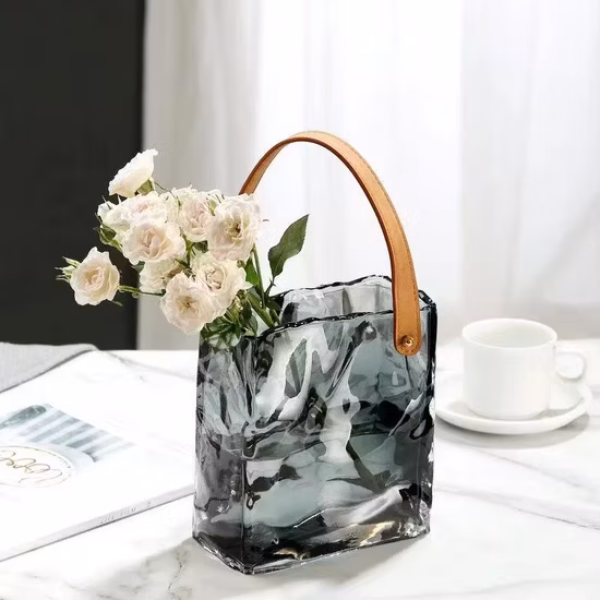 Vaso a forma di borsa artigianale in vetro all'ingrosso per la decorazione domestica