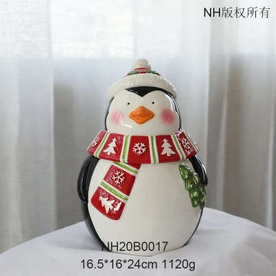 Contenitore per caramelle natalizie in ceramica con Babbo Natale con coperchio, barattolo di biscotti con design di pinguino alce festival e pupazzo di neve per negozio di articoli da regalo per la casa